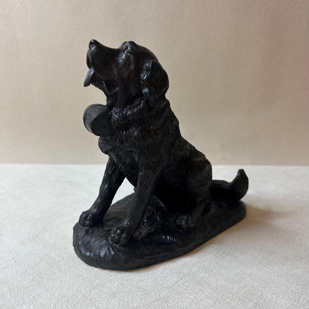 Vintage Incolay Stone Black Dog Figurine by S.L. Sprouse Rescue Dog with Keg